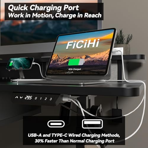 FiCiHi 55x30Inch Standing Desk with Drawers,Electric Height Adjustable Desk