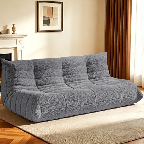 HABUTWAY Bean Bag Chairs Fireside Lazy Floor Sofa,3 Seater,Light Grey