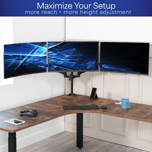 VIVO Triple Pneumatic Monitor Mount for 3 Screens up to 32 inches, Fully Adjustable, Heavy Duty Desk Stand with C-Clamp, Black, STAND-V300G
