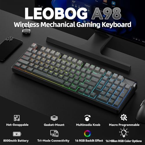 LEOBOG A98 Wireless Gaming Creamy Mechanical Keyboard with Number Pad Knob