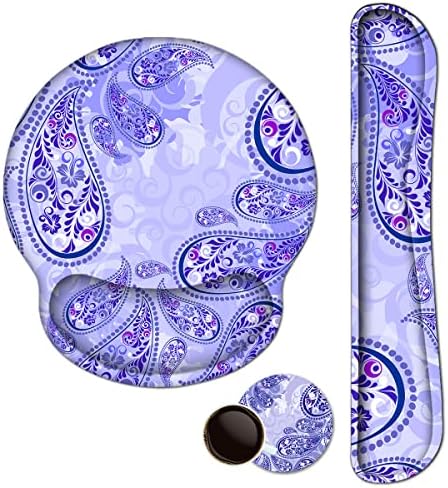 Keyboard Wrist Rest Pad and Mouse pad with Wrist Rest Support Set, Non Slip Base Wrist Support Mousepads with Ergonomic Comfy Gel Memory Foam for Home Office Efficient Working（Purple Paisley)