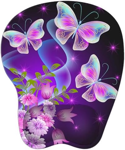 Upgrade Ergonomic Mouse Pad,Non Slip Mousepad Wrist Rest Support for Office, Computer, Laptop & Mac(B-Vivid Butterfly)