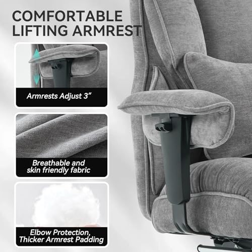 Efomao Big and Tall Fabric Executive Office Chair,Grey