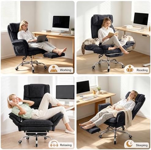 Office Chair with Flip Armrests & Foot Rest,Criss Cross Legged Home Office Desk Chair with Pet Seat,Ergonomic Reclining Computer Gaming Chair,High Back Executive Chair with Lumbar Pillow,Black