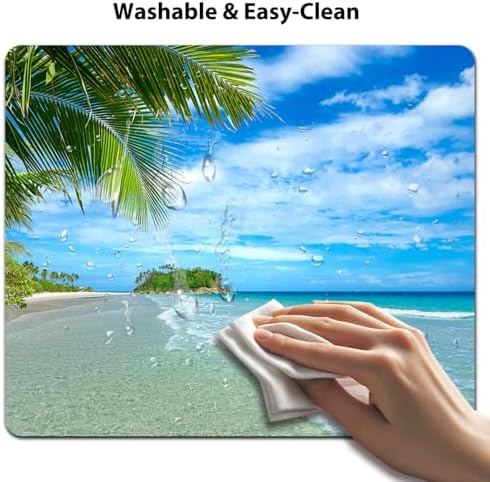 9.5x7.9 Inch Office/Gaming Mouse Pad, Tropical Beach Paradise Turquoise Ocean Coastline Palm Tree Island, Cute Anti-Slip Mat for Desk Decor