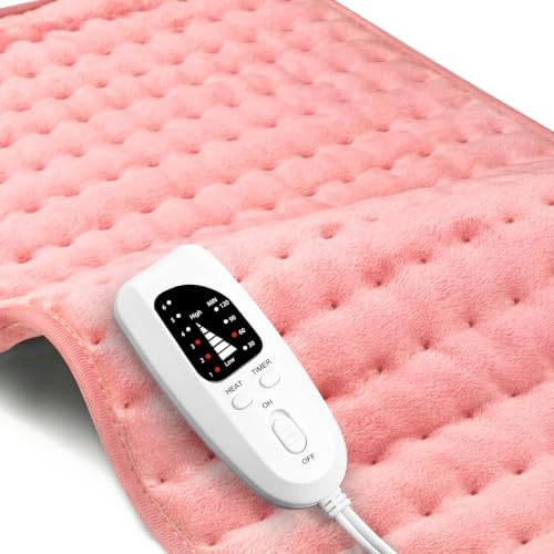 Electric Heating pad for Back Neck Shoulder Knee Arms Legs- Electric Heat Pads with 6 Heat Settings & Auto Shut Off &Dry/Moist Heat Heating Pad for Birthday Mother Father Girl Men Women, BabyPink