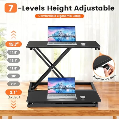Standing Desk Converter Adjustable Height, 23.6" x 13.4" Keyboard Riser for Stand Up Desk Riser, Ergonomic Computer Keyboard Stand for Desktop, Sit Stand Workstations for Home Office Study Room