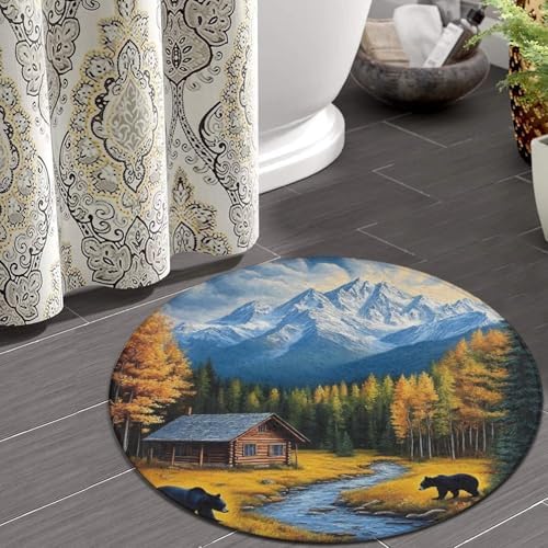 Fashion Round Area Rug Large Non Slip Carpet Unisex Home Decor Mat Black Bears