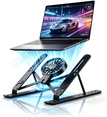 Laptop Stand for Desk, Foldable Portable Laptop Stand Notebook Holder, Detachable Silent Cooling Fan Notebook Mount Stand for 10-15.6” LaptopsTablets Perfect for Office/Home (Black)