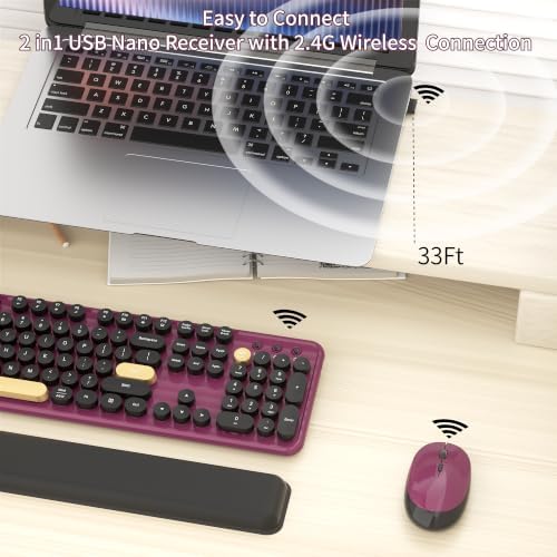 Wireless Computer Keyboard and Mouse Combos, Burgundy-Black