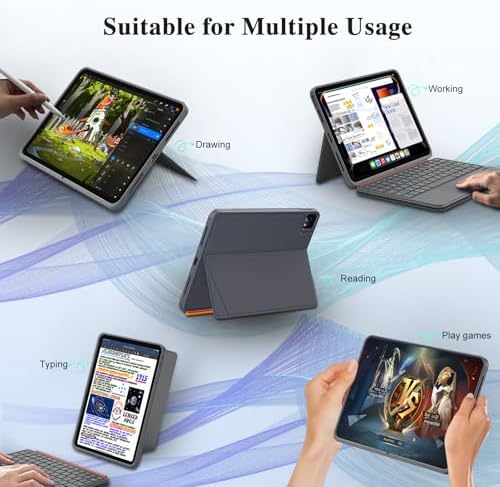 Keyboard Case for iPad Pro 11 (M5 M4 2025 2024), 3 in 1 Magnetic Detachable Keyboard with Larger Trackpad, Spring Backlit Keys, 160° Adjustable Kickstand, Slim&Lightweight (Dark Gray)