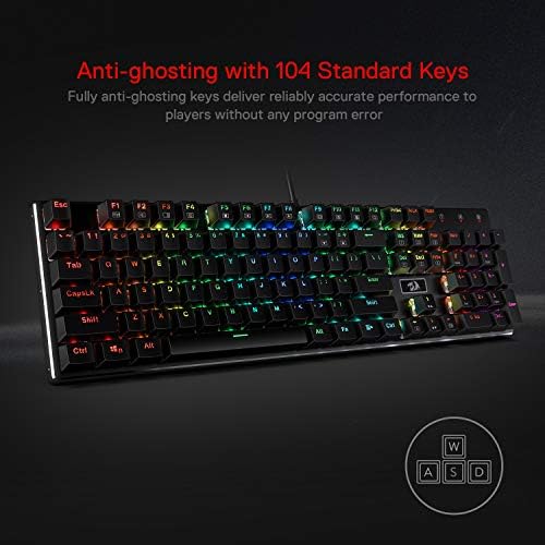 Redragon K556 Wired RGB Mechanical Gaming Keyboard, 104-Key Aluminum Board