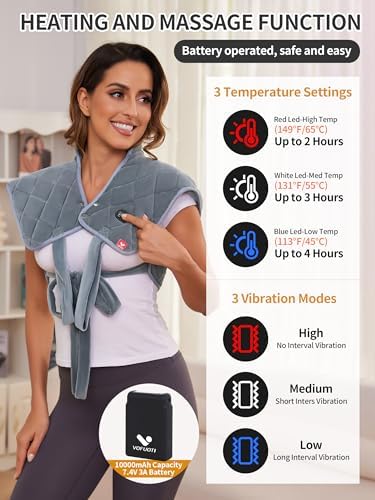 Vofuoti Portable Cordless Heating Pad for Neck and Shoulders with Massager