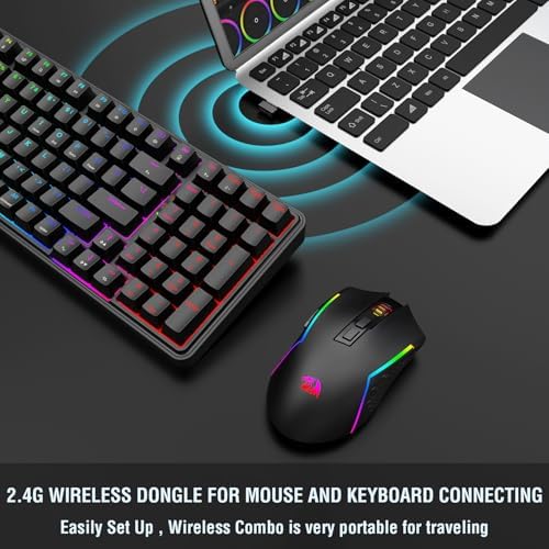 Redragon S162 3-Mode Wilreess Gaming Keyboard & Mouse Combo, 99 Keys K744 RGB GamingKeyboard and 8000 DPI M693 Gaming Mouse Bundle