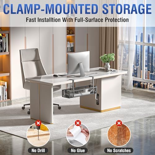 Under Desk Cable Management Tray, GZOKMOG 15.75" No Drill Cable Management,