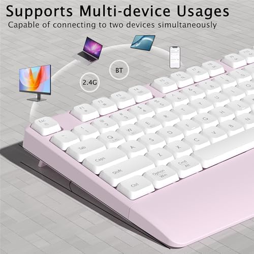 Links9+ Ergonomic Wireless Bluetooth Keyboard with Wrist Rest(Pink)