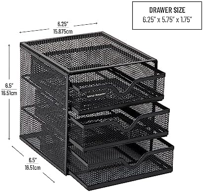 Mind Reader Desktop Accessory Storage, Desk Supplies, Organizer, Office, Metal Mesh, 6.25" L x 6.5" W x 6.5" H, Black (Pack of 4)
