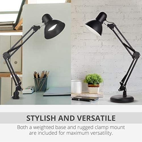 Newhouse Lighting 24-in. Wright Painted Black Metal Swing Arm Lamp with Weighted Base and Clamp NHDK-WR-BK, Tall Desk Lamp for Home Office or Home Improvement, Adjustable Office Desk Accessory