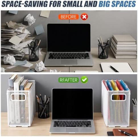 Zhengmy 2 Pcs Hanging File Organizer Letter Size File Holder Metal Mesh Filing Box Desktop Folder Letter Storage Cabinets Magazine Holder with Handles for Home Office School Document (White)