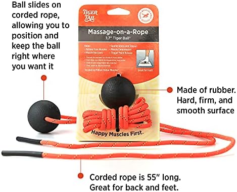 Tiger Tail Tiger Ball 1.7 Foam Roller Ball + 50”+ Corded Rope – Deep Tissue Massage Ball: Feet, Legs, Neck, Back – Trigger Point Massage Therapy – Relieve Muscle Soreness – Muscle Recovery