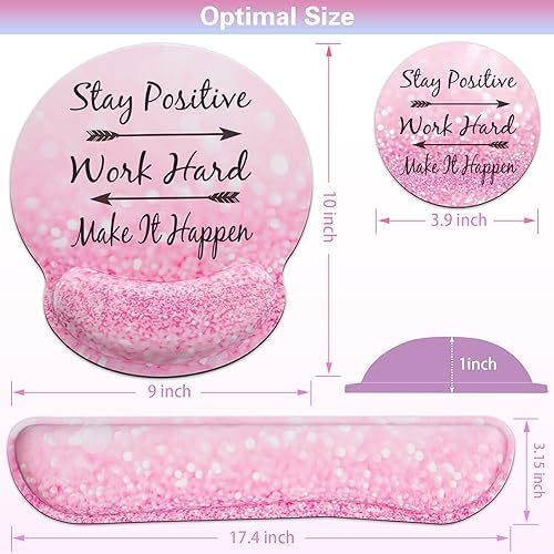 Mouse Pad with Wrist Rest Set Pink, 3-in-1 Wrist Support Mousepad Set,Gaming Mat Pad with Anti-Skid Base,Ergonomic Mouse Pad,Memory Foam Keyboard Gel Wrist Rest