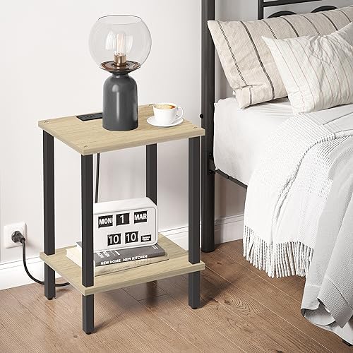 TUTOTAK End Table with Charging Station, Side Table Set of 2, Nightstand