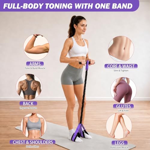 Pedal Resistance Band with Handles, 6-Tubes Natural Rubber Exercise Band