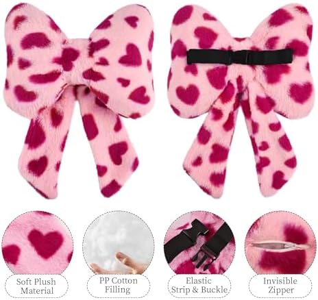 2 Pack Bow Car Headrest Pillow Comfortable Soft Plush Head Rest Cushion, Neck Pillow for Driving Office Use and Car Interior Decoration (Pink Heart)