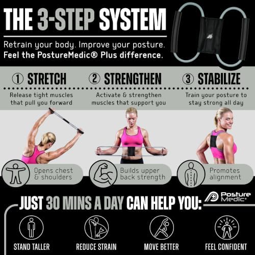 PostureMedic Plus Strength Dynamic Posture Corrector for Athletes – High Resistance Training System for Performance & Recovery – Professional Grade Posture Trainer for Men & Women - Size L (Silver)