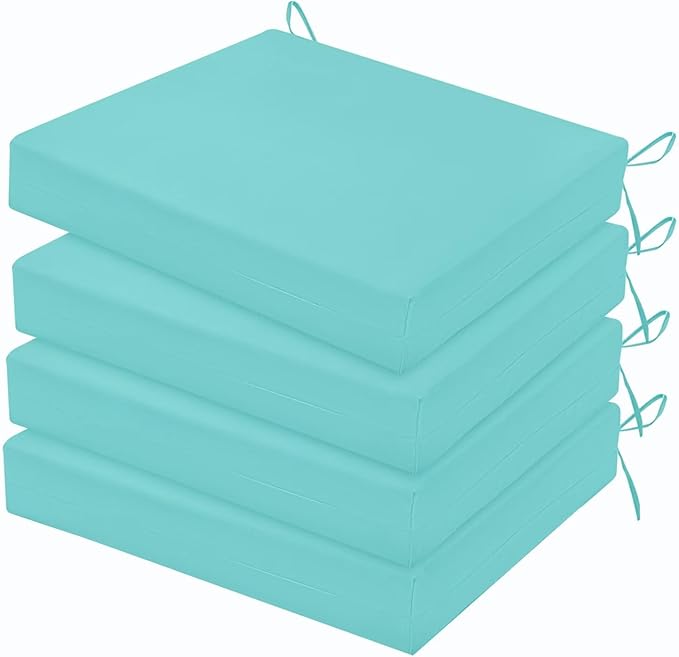 HARBOREST Outdoor Chair Cushions Set of 4, Water Resistant Patio Chair Cushions with Ties, Square Corner Outdoor Seat Cushions for Patio Furniture, 18.5"x16"x3", Teal