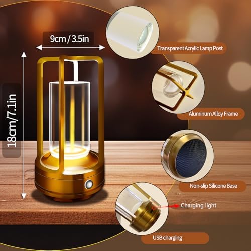 Rechargeable Table Lamp, Cordless Outdoor Lamp for Camping(Gold)