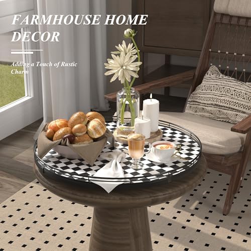 AMH18-Inch Black and White Checkerboard Lazy Susan Decorative Tray