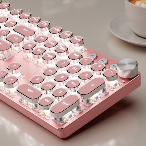 Wireless Typewriter Style Mechanical Keyboard with White Backlit, Knob