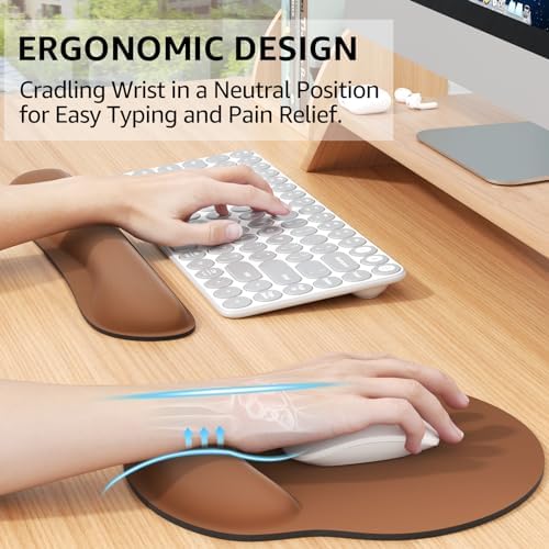 KTRIO Keyboard Wrist Rest & Mouse Pad with Wrist Rest, Coffee Brown