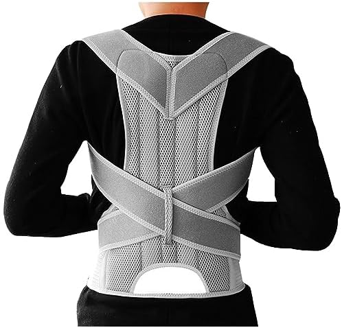 Posture Corrector for Women and Men, Adjustable Back Straightener Posture Corrector,Upper Lower Back Brace Support Belt for Men Women Body Neck Shoulder Trainer (XXXXL, Grey)