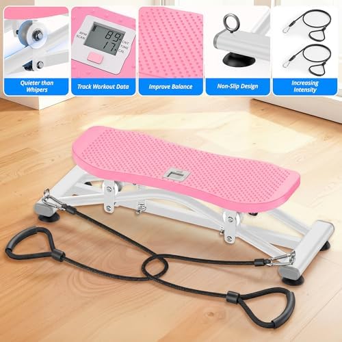 RYGEO Balance Board with Resistance Bands, Versatile Rocking Stepper, Wobble Board Featuring LCD Monitor, 330 lbs High-Capacity Ski Twister Trainer for Full Body Exercise at Home