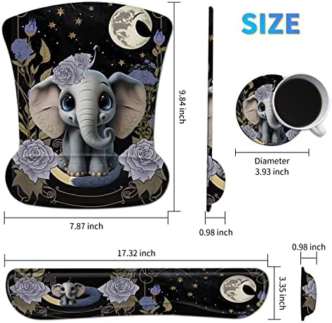 3Pcs Ergonomic Memory Foam Keyboard Wrist Rest Pad Set, Flower Elephant