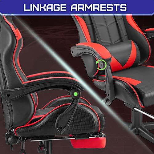 Huracan Gaming Chair with Footrest, Ergonomic Computer Chair Lumbar Support, Adjustable High Back Recliner for Adults, Racing Style Video Gaming Chairs, for Home Office Streaming, Red