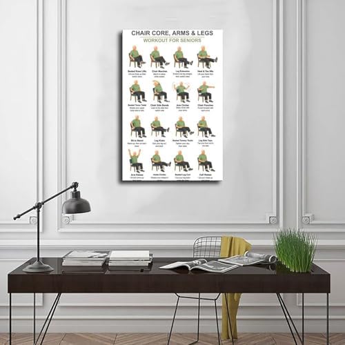 Chair Exercises for Seniors Seated Core Arms Legs Workout Low Impact Elderly Canvas Poster Bedroom Decor Room Decor Frame 20x30inch