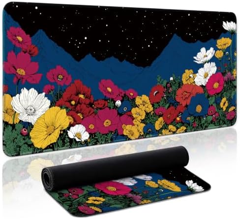 Aesthetic Desk Mat, Cute Girly Floral Desk Pad Protector for Work & Decor, 31.5" x 11.8", Pretty Non-Slip Extended Mouse Pad for Office or Home