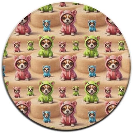 Women's Large Home Decor Mat, Soft Round Yoga Carpet, Non Slip Machine Washable Home Office Circle Rug Cute Chihuahua Puppy Dog, 24inch