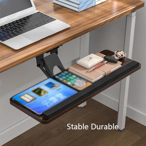Under Desk Adjustable Keyboard Tray, Slide-Out Keyboard Platform, 360° Swivel, Pull Out and Tilt Computer Keyboard and Mouse Holder, Office Ergonomic Keyboard Drawer(Brown,24x64cm/9.4x25.2in)
