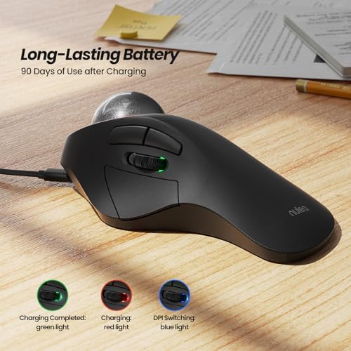 Nulea M505A Wireless Trackball Mouse Ergonomic 44mm Index Finger Control