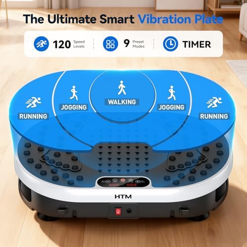 HTM Vibration Plate Exercise Machine, 9 Modes & 120 Speeds, Body Shake Plate with Resistance Bands Slot & Remote Control, Shake Board for Weight Loss Fat Burner Home Fitness Workout