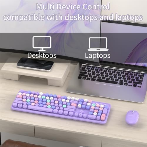 Colorful Wireless Keyboard and Mouse Combos, Purple Colorful