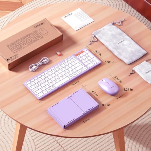 MEETION Foldable Bluetooth Keyboard and Mouse, Portable Combo Purple