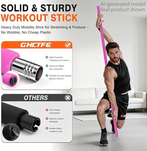 Adjustable Yoga Stick for Stretching & Balance, Upgraded Workout Pilates Equipment for Back Posture Corrector, 4-Section Steel Mobility Bar for Flexibility, Physical Therapy, Exercise Training