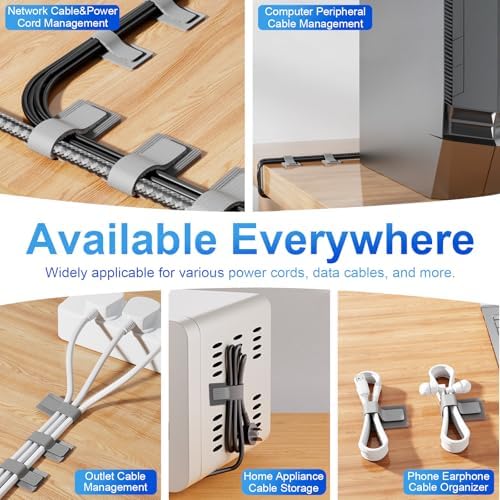 80 PCS Hook and Loop Cable Ties, Self Adhesive Cable Management Strap