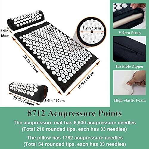 XiaoMaGe 28.7" Acupressure Mat and Pillow Set with Carry Bag (Black)