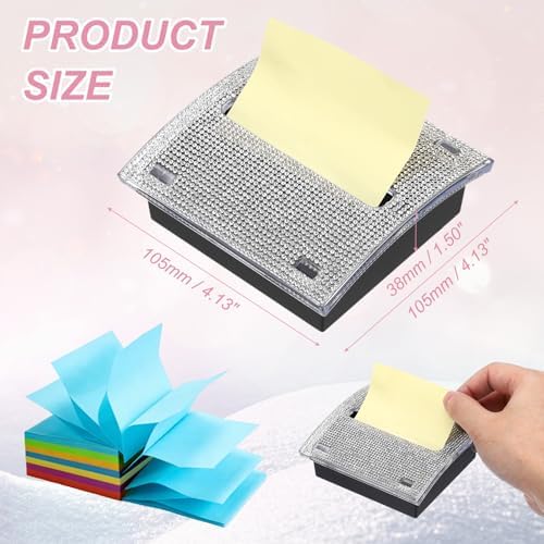 PATIKIL Stick Note Pad Holders, 4 x 4 Inches Rhinestone Sticky Note Dispenser Memo Pad Holder Office Desk Organizer Supplies for Office Home Desk Organization, Silver